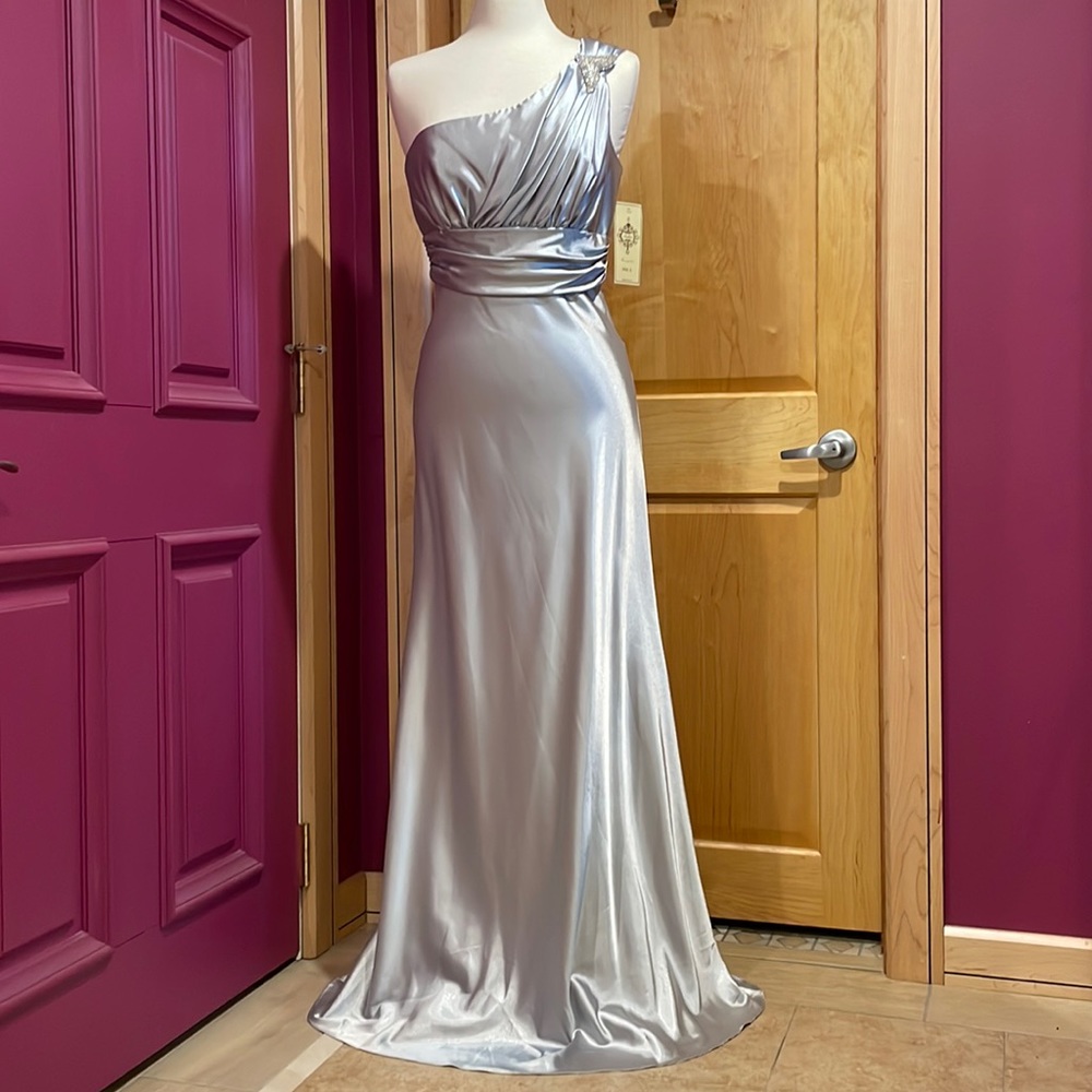 Shiny One Shoulder Formal Dress (Silver & Bronze)